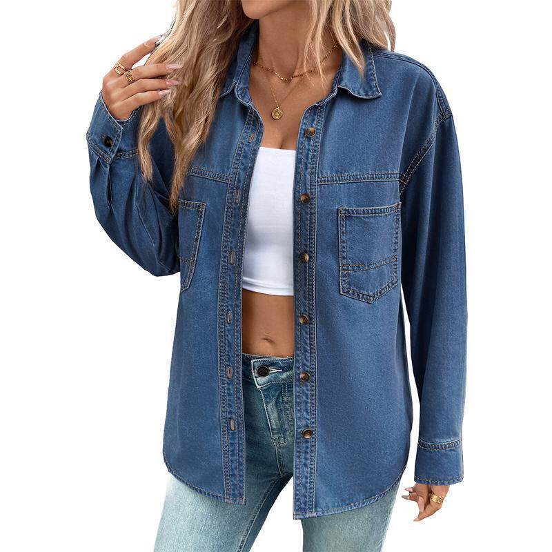 P 46850 Women Casual Outfit Denim Shirt Oversized牛仔衬衫