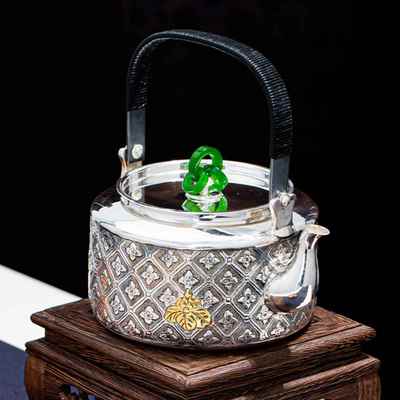 【折扣价】玉满堂手银工银壶纯烧水煮茶单壶功夫茶具金张打足银一