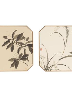 春之物语新中式创意八边形装饰画禅意植物花卉挂画客厅玄关墙画