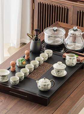 茶具套装家用一体茶台石材实木结合茶盘四合一玻璃烧水壶功夫泡茶