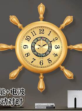 欧式彷铜轻奢挂钟家用客厅现代创意个性时钟别墅挂表舵手装饰钟表
