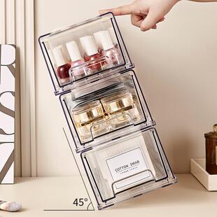 洋鱼桌面收纳盒洋抽屉防式多全透明塑料层家PQA用大号尘储物盒