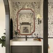 新中式 饰镜定制 化妆室壁挂镜桌面化妆台木质边框化妆镜中古玄关装