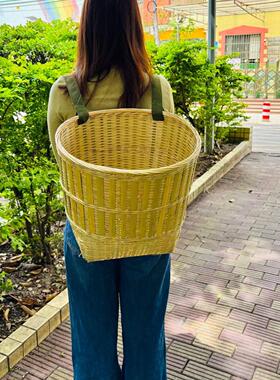 新疆西藏包邮竹编双肩带买菜背篓竹篓采摘茶叶精编竹圆形筐舞蹈道