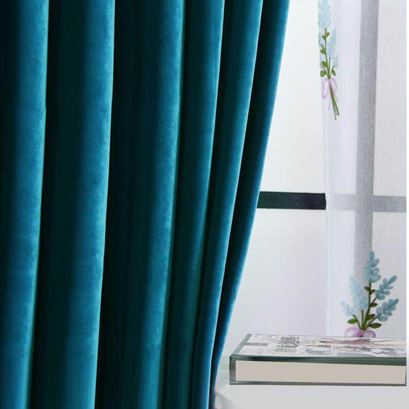 新款纯色卧室加厚丝绒窗帘孔雀蓝客厅北欧现代荷兰绒布成品帘定制