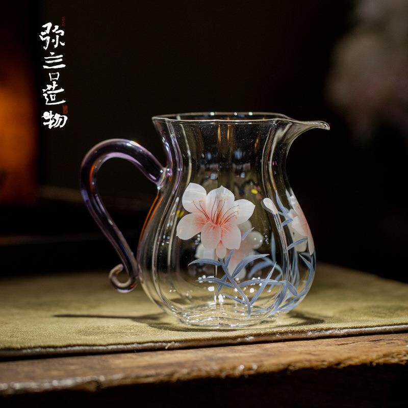 弥言家用玻璃公道杯大号高硼硅手把分茶器不烫手均杯匀杯茶道配件