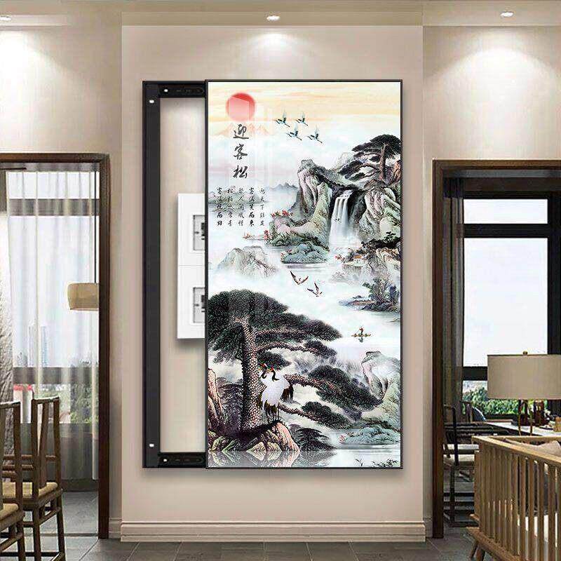 新中式山水装饰画电表箱遮挡挂画有框设计感风景画可定制