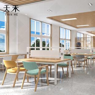 定制图书馆专用阅览桌学校大学考研自习室组合实木带灯阅读桌椅