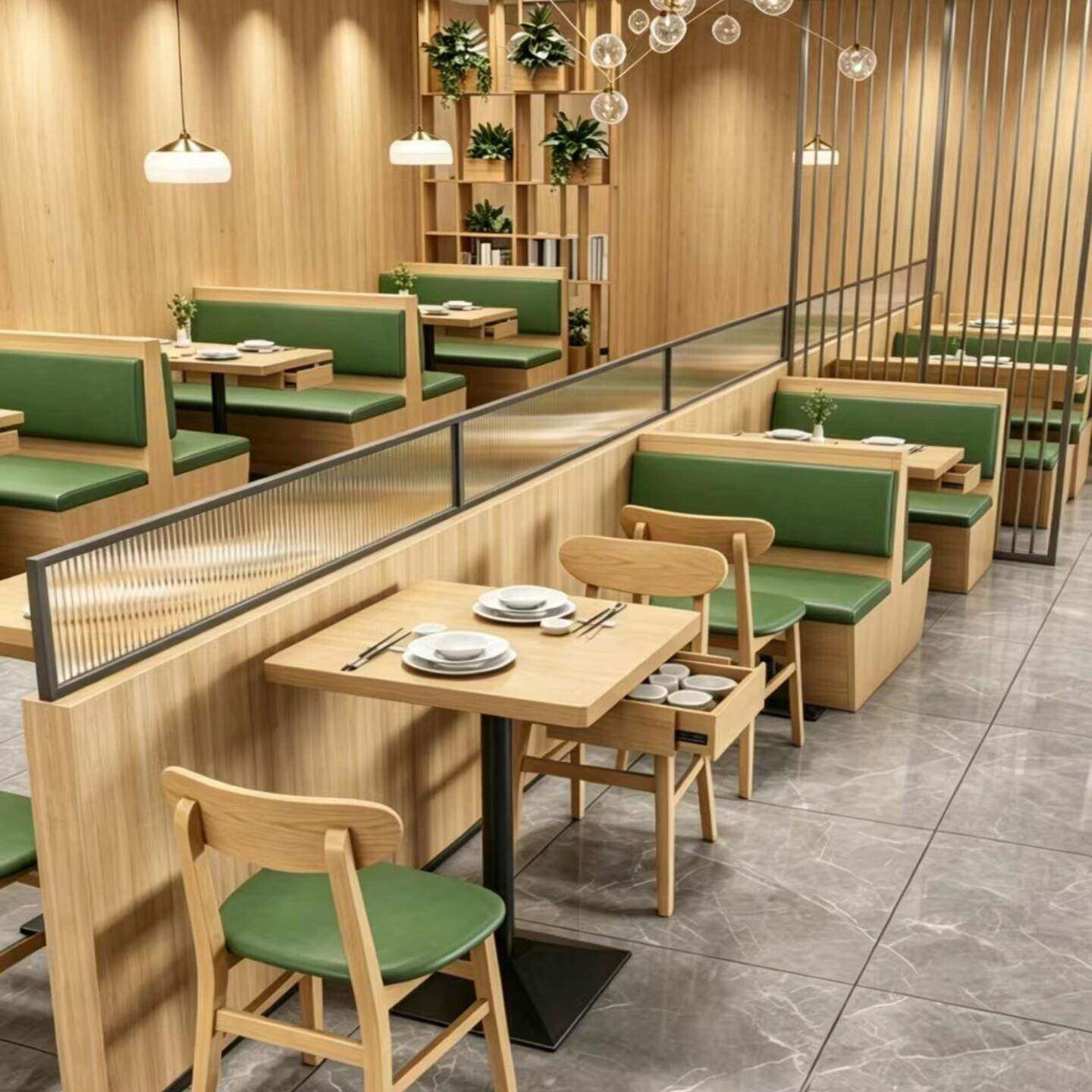 餐饮小吃店实木桌椅组合商用粉面馆糖水铺中式快餐店饭厅卡座沙发