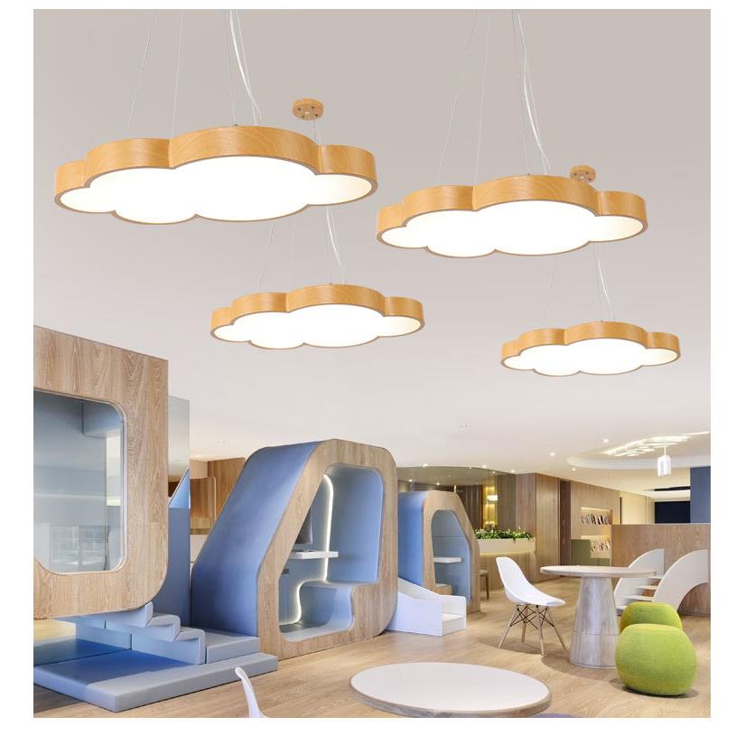LED造意型灯日系木纹铝方长条环灯通六边形圆吊灯创幼MKL儿园办公