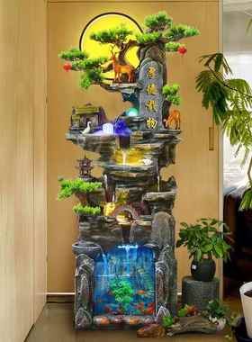 大型落地假山流水摆件循环水客厅生财鱼缸开 业礼品高山喷泉风水