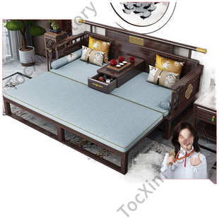 JGP1乌金木实木罗汉床中式小户型客禅意直排伸缩沙发拉床实木沙发