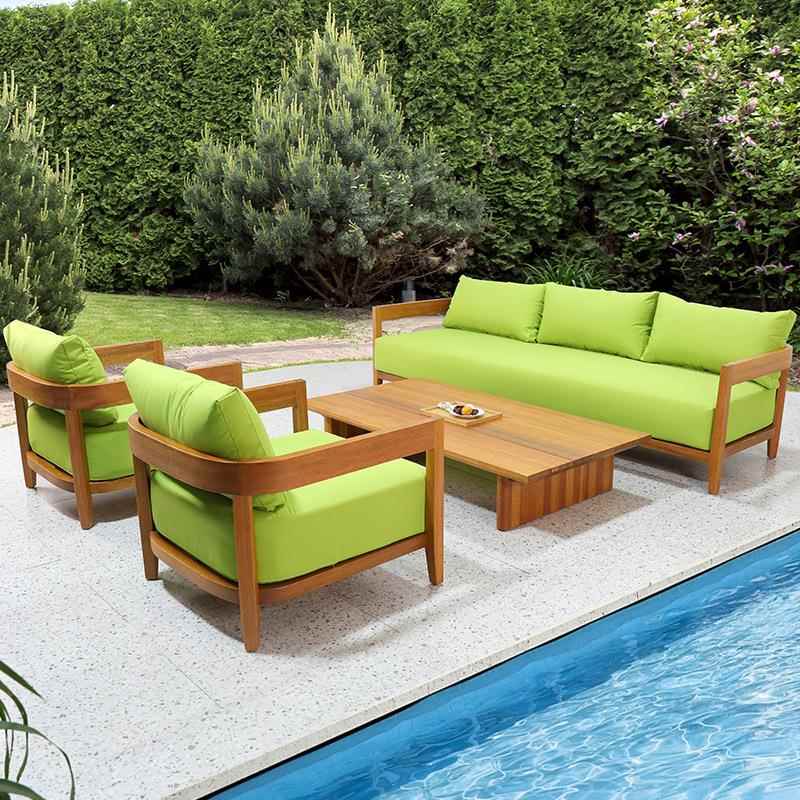 跨境户外实木沙发茶几组合别墅露台柚木休闲沙发庭院花园防水家具