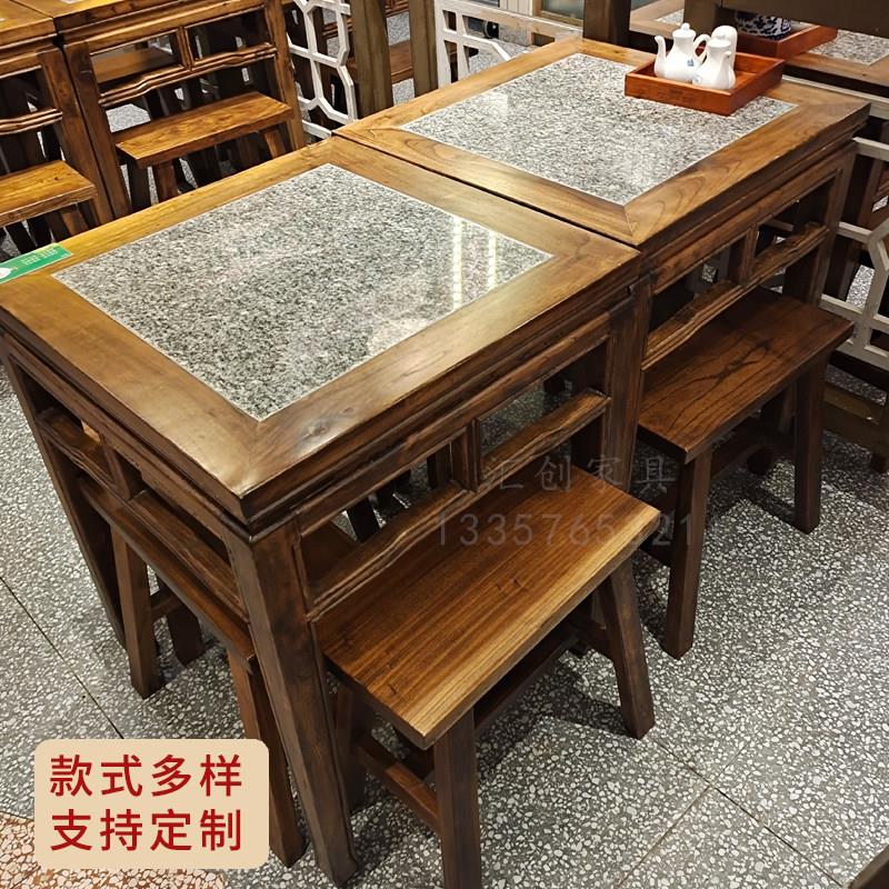 定制餐饮商用饭厅实木封边岩板桌子长方形餐桌小吃快餐店桌椅组合