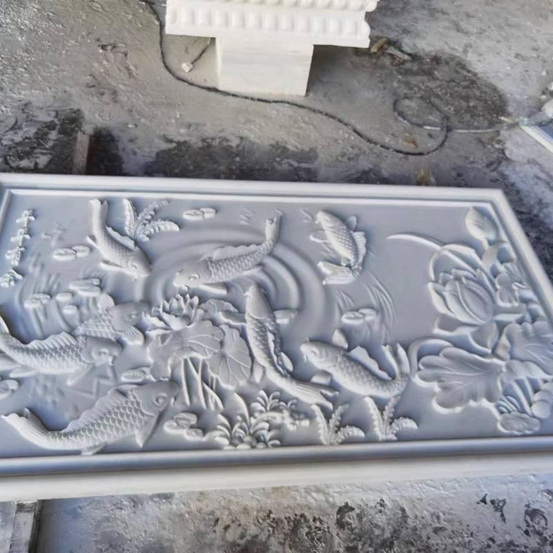 新中式石雕浮雕壁画仿古白玉浮雕庭院别墅装饰地砖墙平面白色浮雕