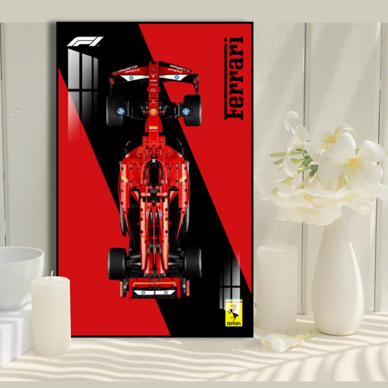 兼容乐高积木车上墙相框法拉利F1上墙背景板红牛F1展示框42207画