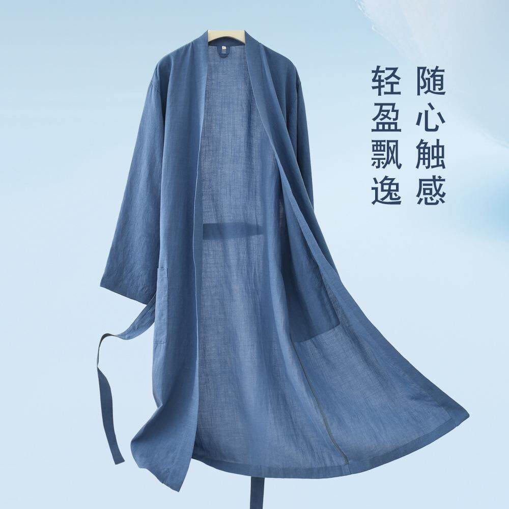 春夏天丝麻亚麻浴袍浴衣睡衣睡袍家居服吸水透气亲肤抑菌敏感肌肤