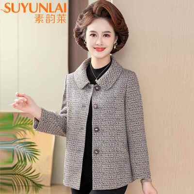 2025新品中老年妈妈春装毛呢外套50岁60洋派女装翻领夹克开衫上衣