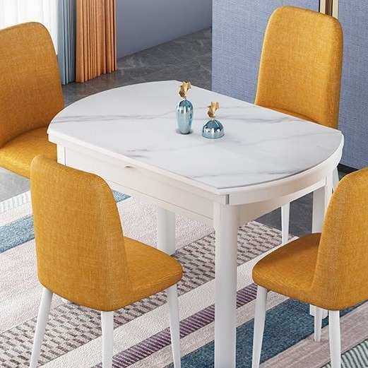 小户型可伸缩折叠家用方圆两用岩板餐桌椅组合饭桌圆形间可变圆桌