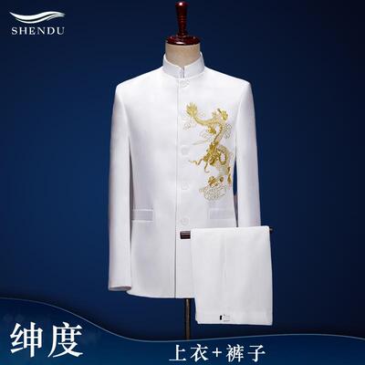 高档刺绣立领中装合唱团演士出服男中国风队青年红歌中老年乐表山