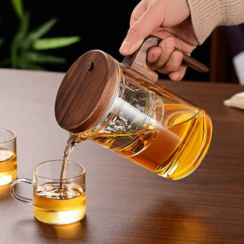 不锈钢茶漏玻璃飘逸壶 大容量耐高温玻璃一键过虑茶水分离泡茶壶