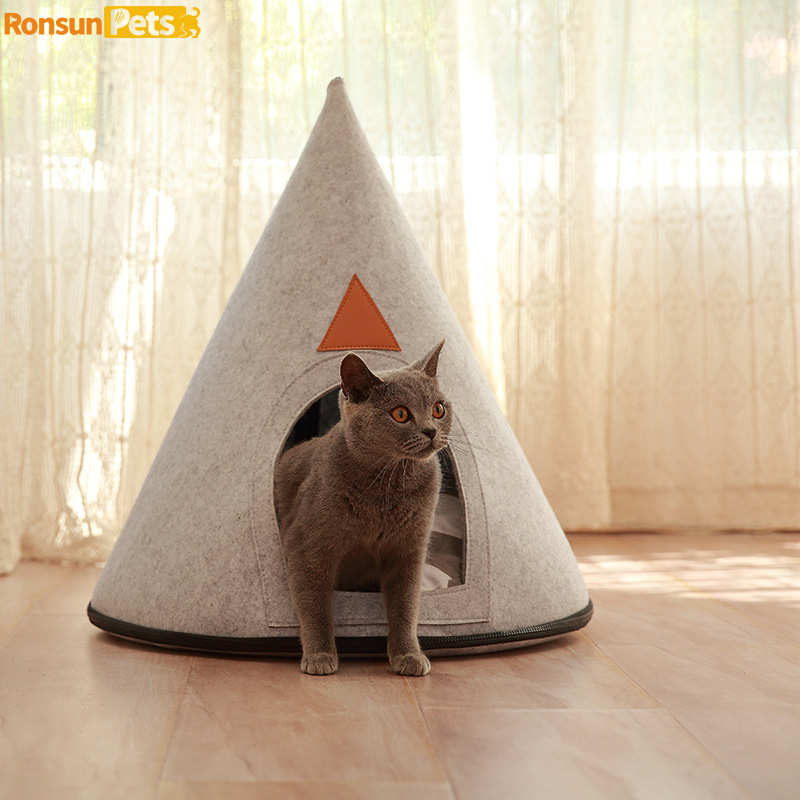 猫窝半封闭式毛毡宠物窝可拆洗折叠四季可用冬季保暖圆锥体猫咪窝