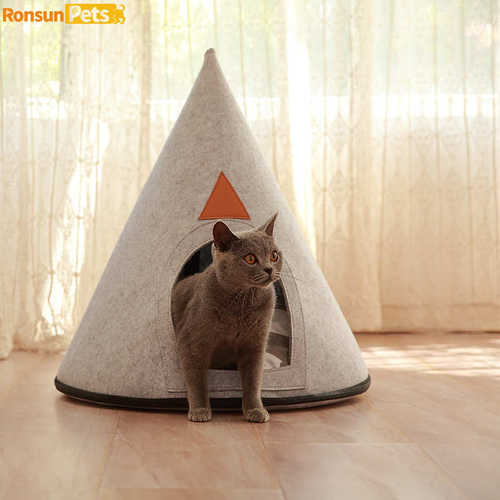 猫窝半封闭式毛毡宠物窝可拆洗折叠四季可用冬季保暖圆锥体猫咪窝