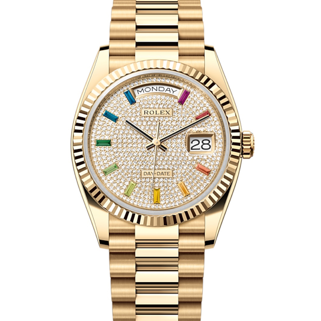 彩宝原镶钻DD[9.8新]劳力士星期日历型自动机械男表128238