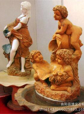 西方雕塑抱罐大理石小孩欧式天使人物景观装饰家居摆件流水雕像