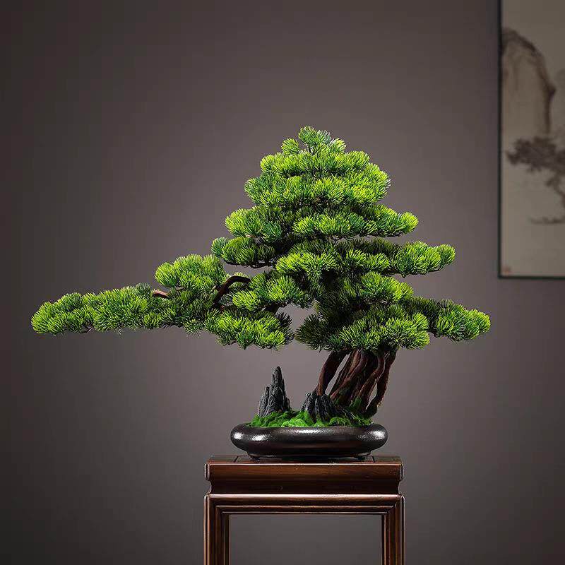 仿真迎客松盆景绿植盆栽客厅电视柜玄关办公室家居装饰新中式摆件