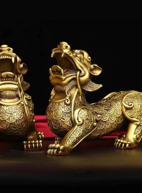 铜貔貅摆件一公对皮丘居装饰客厅办桌铺公司店家开业工艺礼BBT品