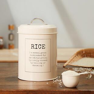 粉颜 欧式覆古风米桶5斤带密封圈防潮好送米勺圆形小号米桶2.5kg