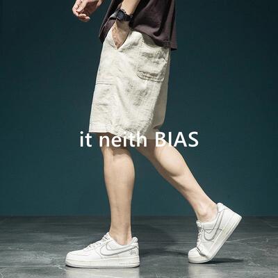 it neith BIAS棉麻透气休闲五分男宽松大尺码工装短裤夏季薄款五