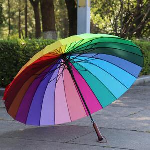 抗风24骨长柄彩虹伞男女晴雨伞双人雨伞自动七彩太阳伞防风遮阳伞