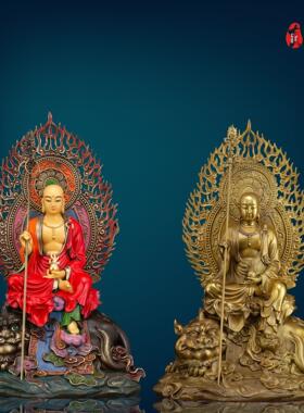 台湾纯铜地藏王佛像九华山地藏王菩萨家用坐谛听家用中式佛堂摆件