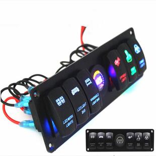 迈宇汽车游艇轮船控制面板开关6位开关ON OFF带彩色电压表