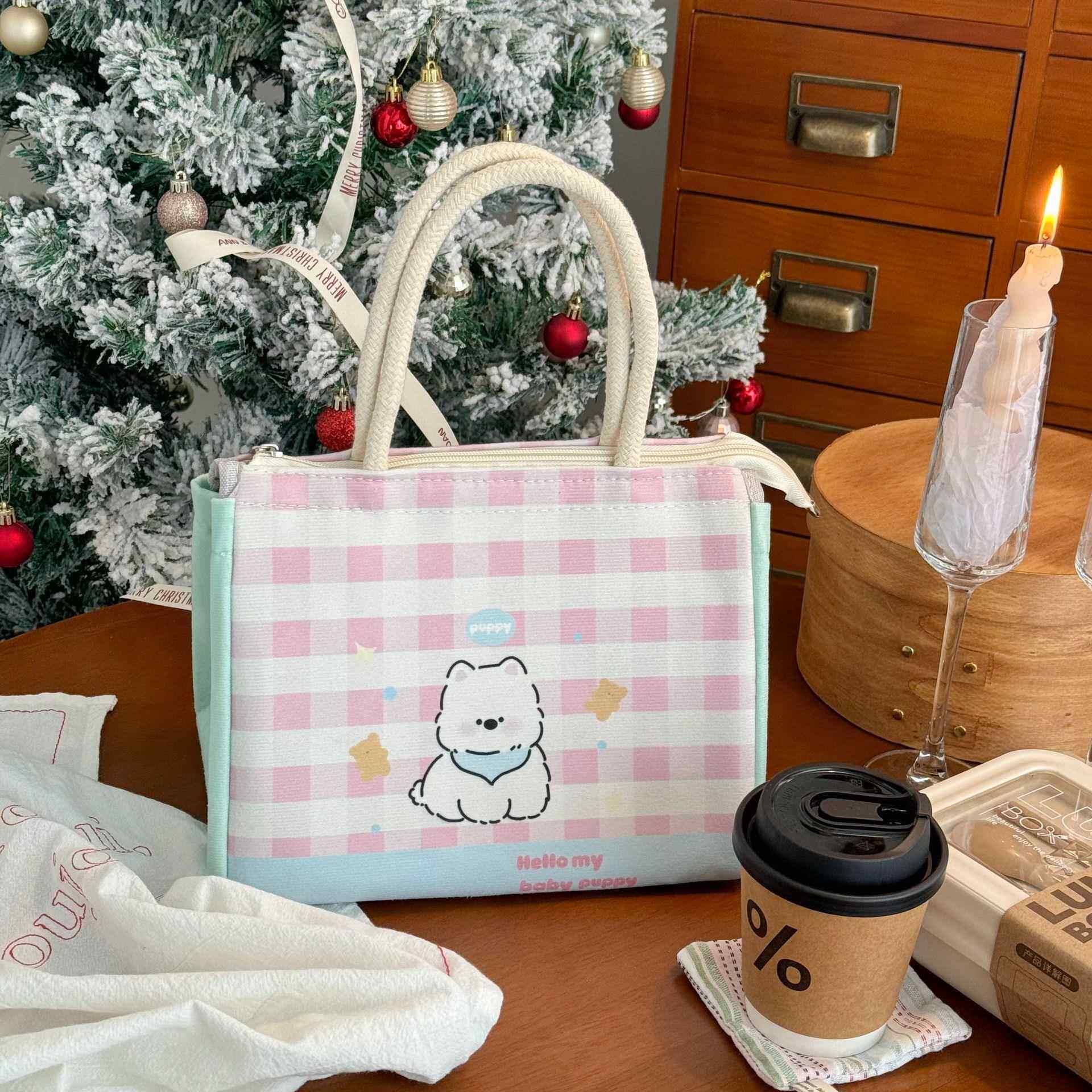 饭盒袋便当包上班族饭兜带饭零食早餐袋子美式圣诞苹果便携手提袋