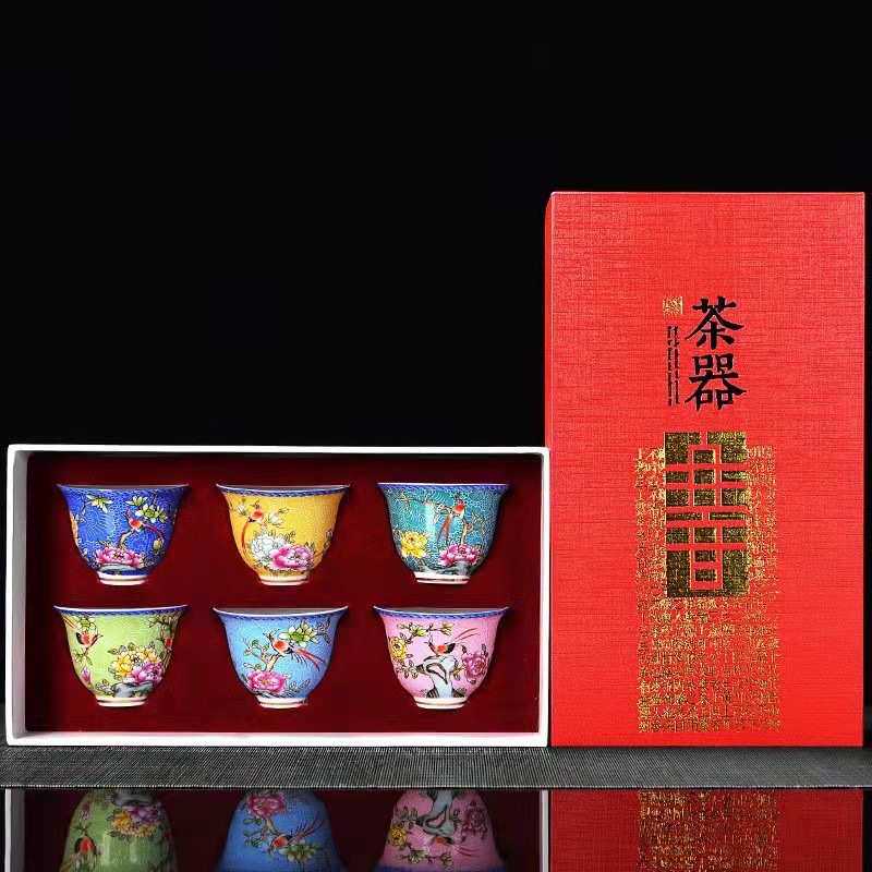 品茗扒单彩手绘珐琅茶杯茶碗花茶具万花陶瓷粉彩杯功夫主人茶杯杯