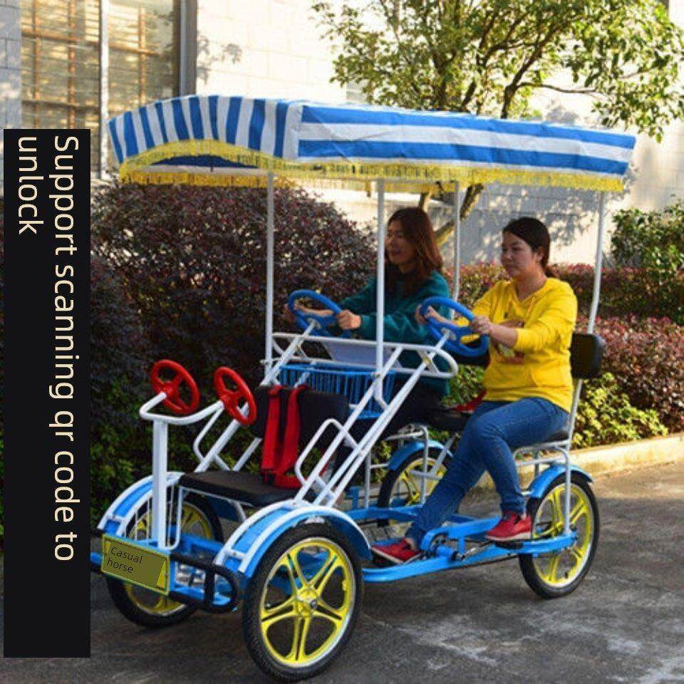 黑龙江脚踏观光车双人亲子四人四轮自行车电动电助力景区观光车