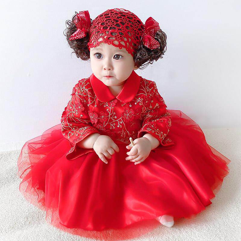 小童洋气连衣裙秋装 加绒周岁女宝宝冬天公主裙女童蕾丝礼服纱裙