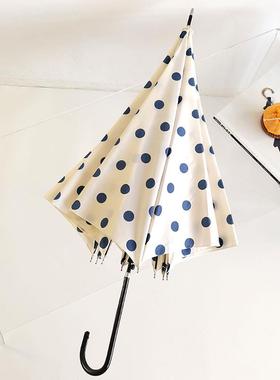 正品MISTEL雨LA日系大波点黑圆白点半自动超轻长柄伞晴伞直清柄伞