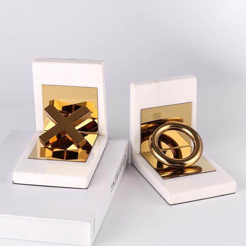 创意水晶金属XO书挡书靠摆件客厅样板房书柜家居轻奢大理石装饰品