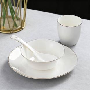 酒店摆台餐具高档会所饭店专用金边骨碟陶瓷三件套四件套盘碗套装