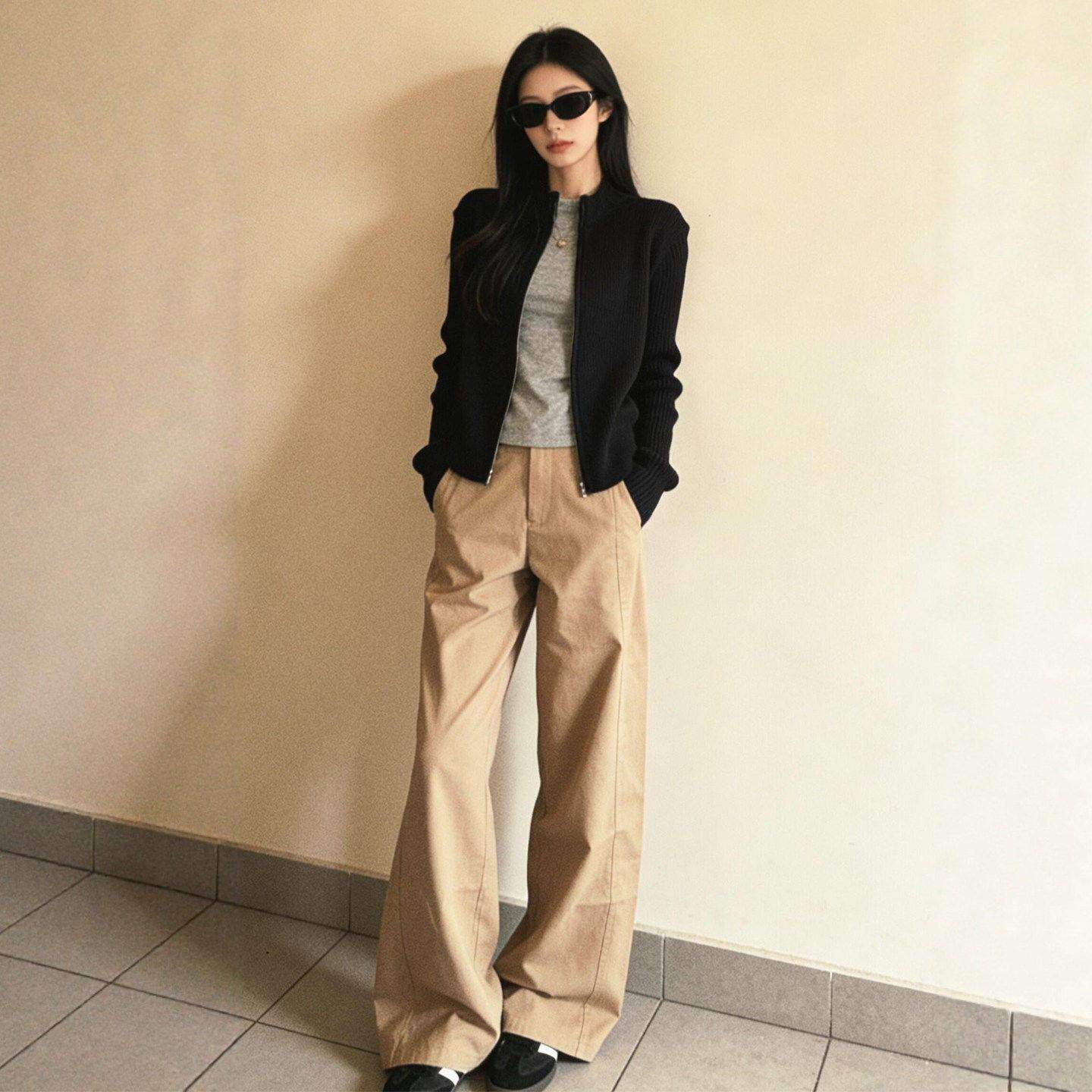 美式拉链立领针织开衫女2026春秋新款老钱风修身显瘦毛衣外套上衣