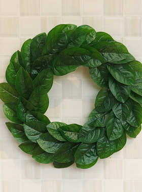 玉兰叶花环 感恩节圣诞节春季花圈家居橱窗仿真绿色装饰花环