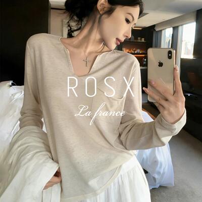 ROSX法式慵懒老钱风v领冰丝长袖t恤女春夏季吊带外搭薄纱防晒罩衫