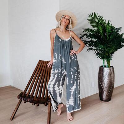 Women's suspender wide leg jumpsuit