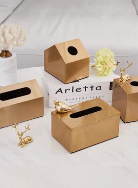 跨境轻奢金属纸巾盒摆件高级感家用客厅家居茶几装饰工艺品厂