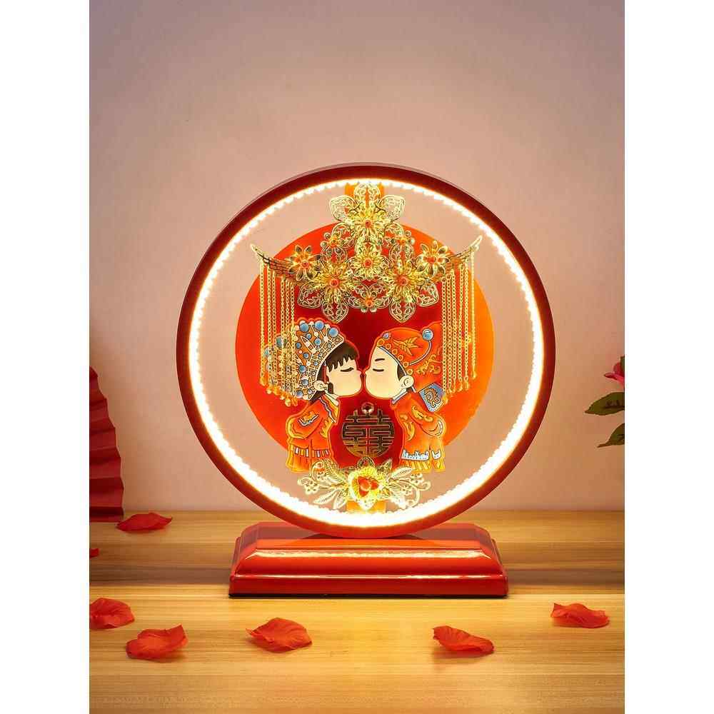 创意结婚长明灯结婚台灯长命灯一对送新人礼物陪嫁红色婚房床头灯