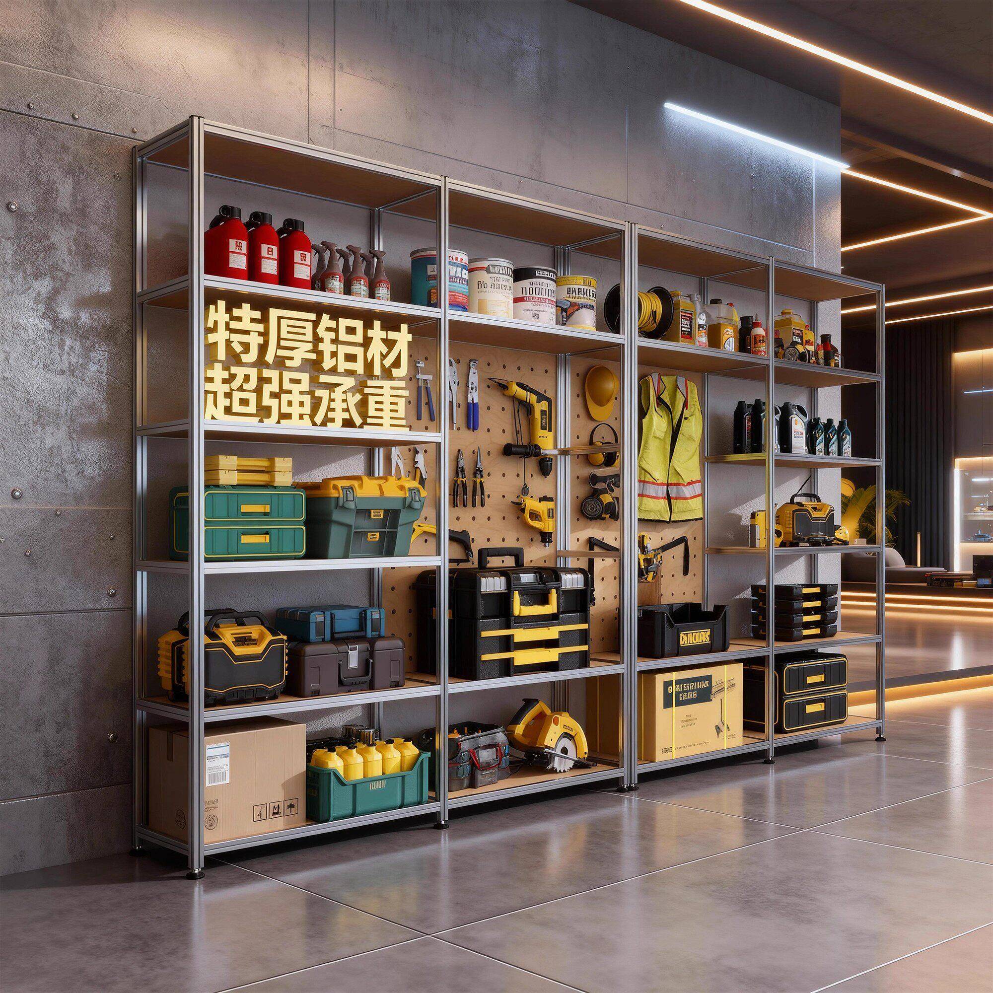 工业风铝挤型材料多层隔板置物架工具箱展示架货架储物收纳柜落地
